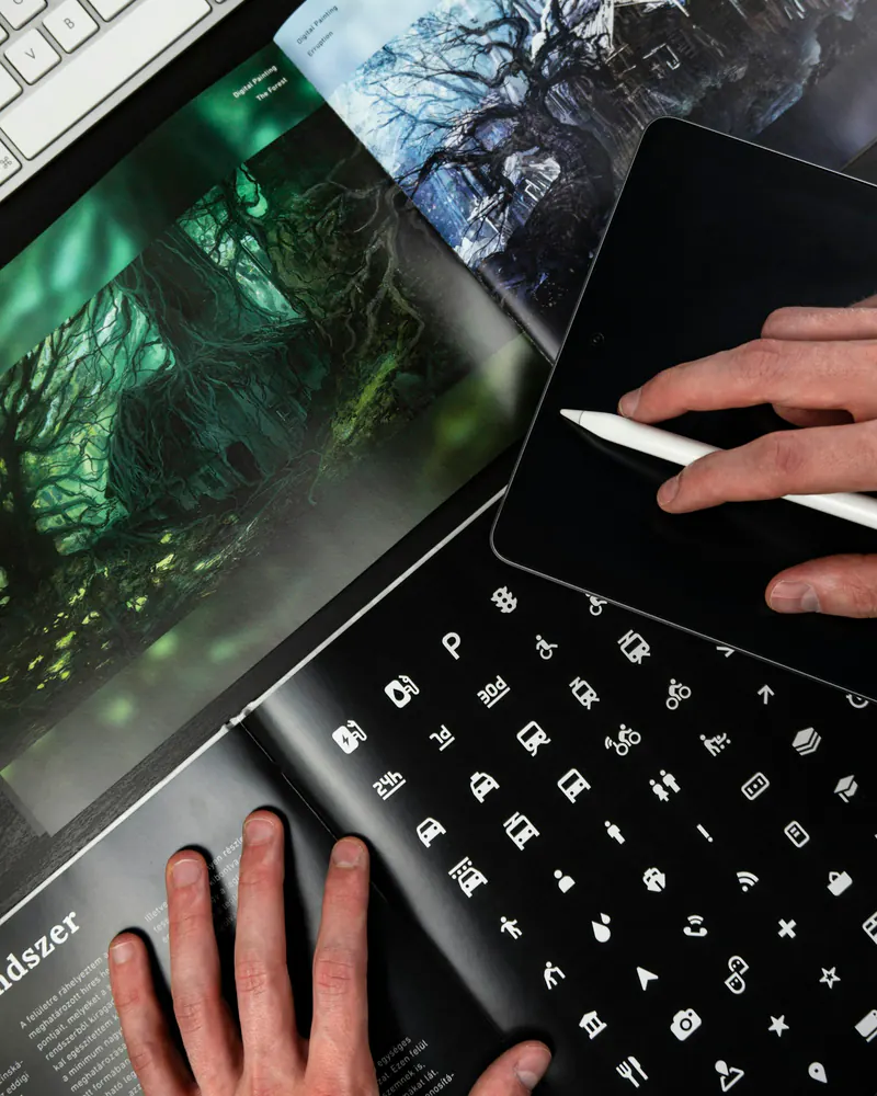 Design tablet and keyboard with icon and typography controls